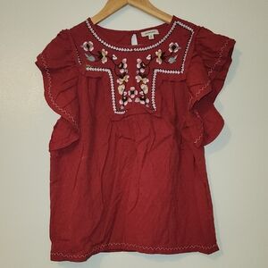 Max Studio Red Top with Embroidery